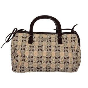 Vintage Prada Bow Cloquet Top Handle Bag Triangle Logo Metallic Evening Bag